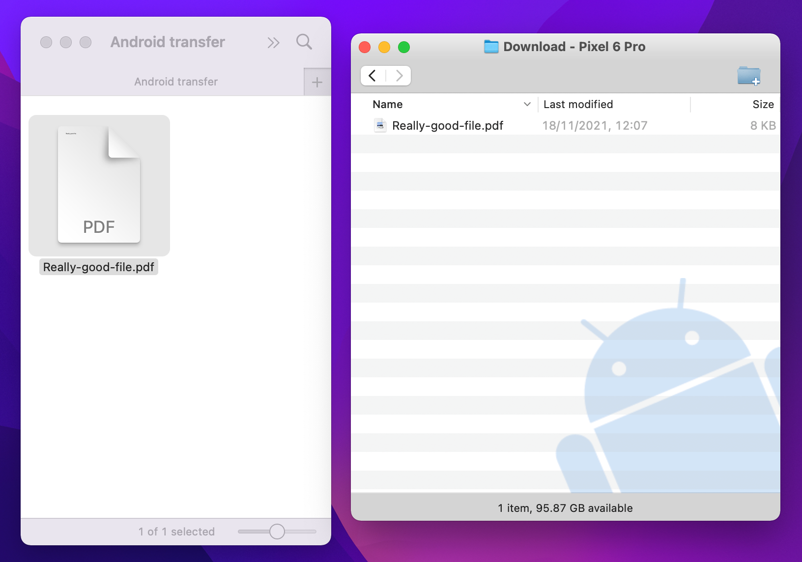 لقطة شاشة للملفات على نظام Mac