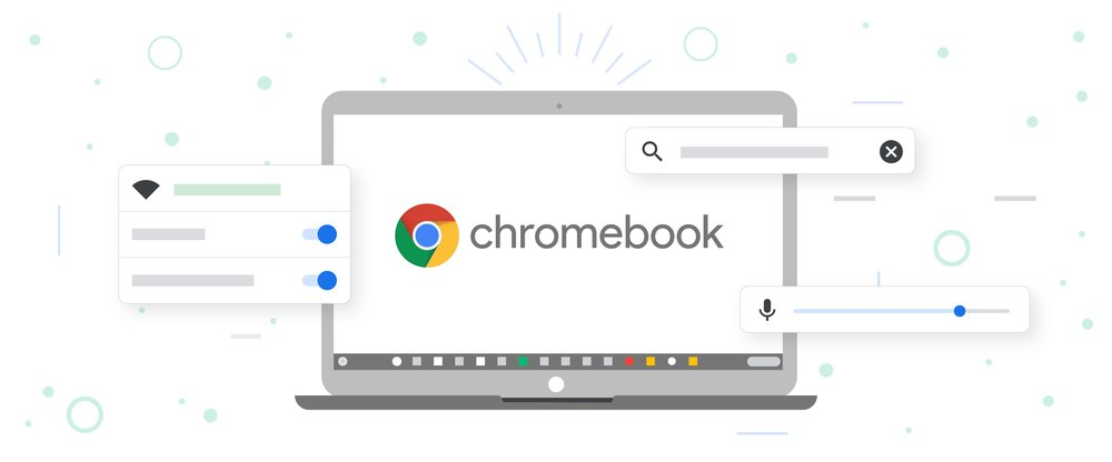 رسم لجهاز Chromebook مع عناصر التحكم في الميزات