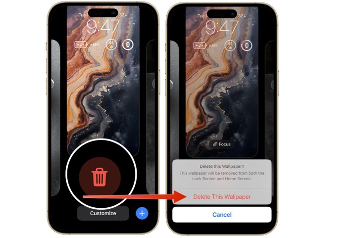 لقطة شاشة توضح كيفية حذف خلفية الشاشة على iPhone.