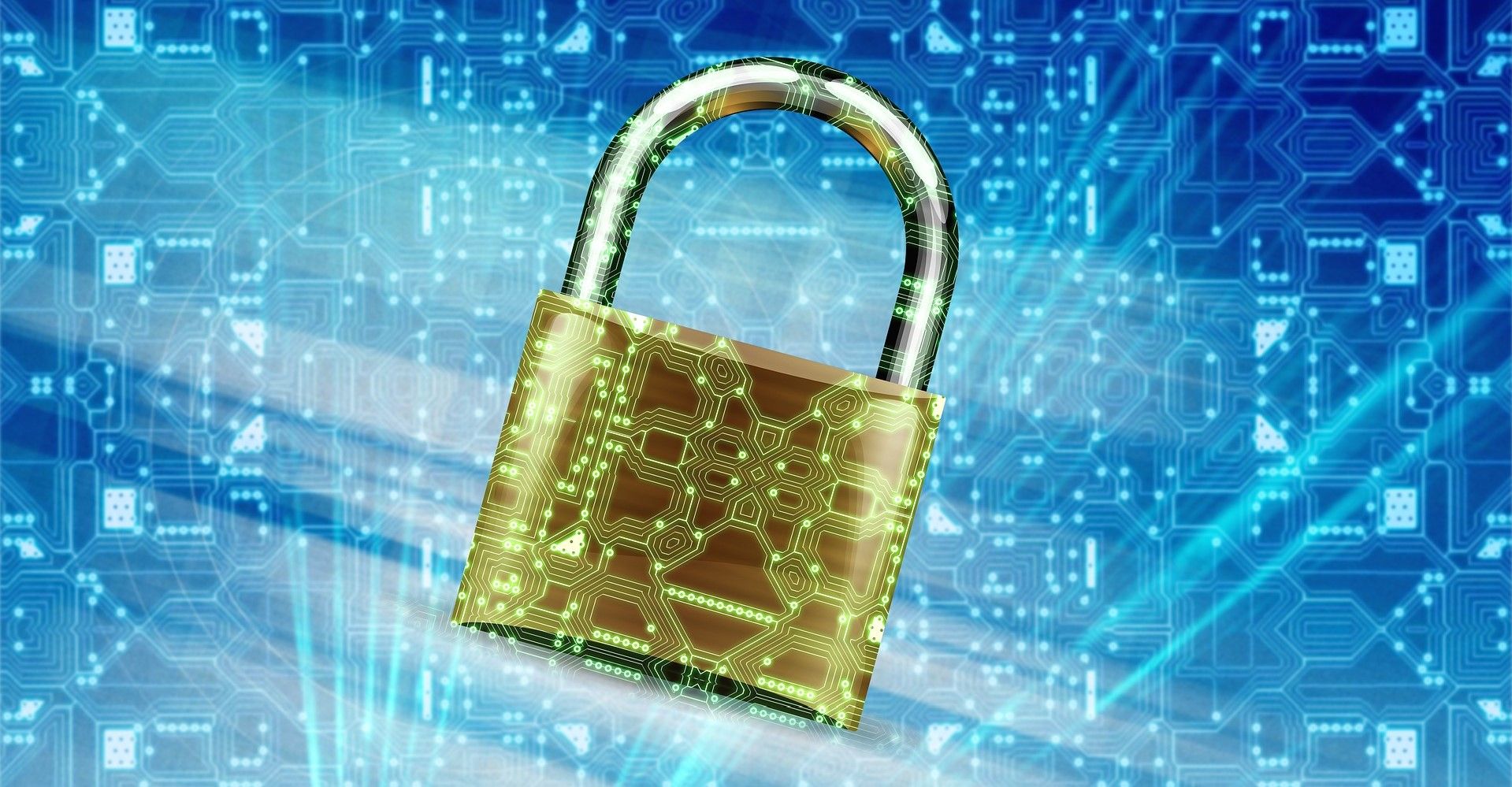 قفل أمان عام يظهر التشفير الرقمي بخلفية زرقاء