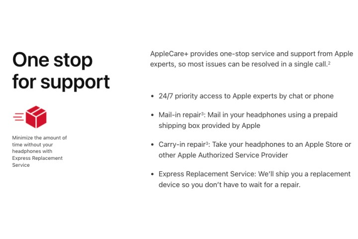 لقطة شاشة لبرنامج AppleCare لسماعات AirPods.