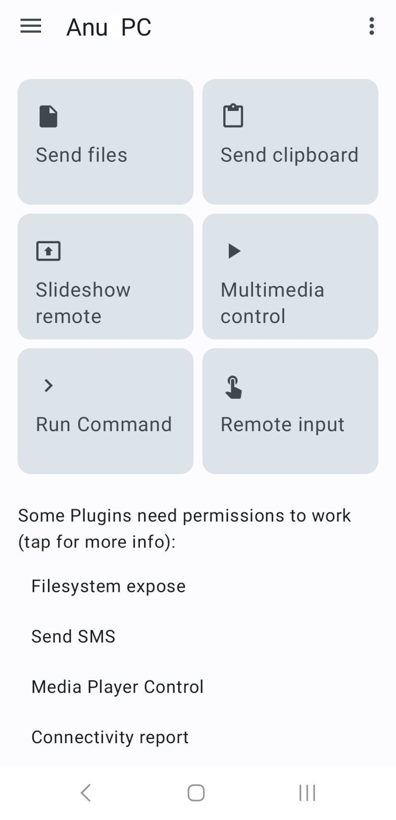 لقطة شاشة لخيار إرسال الملفات في KDE Connect