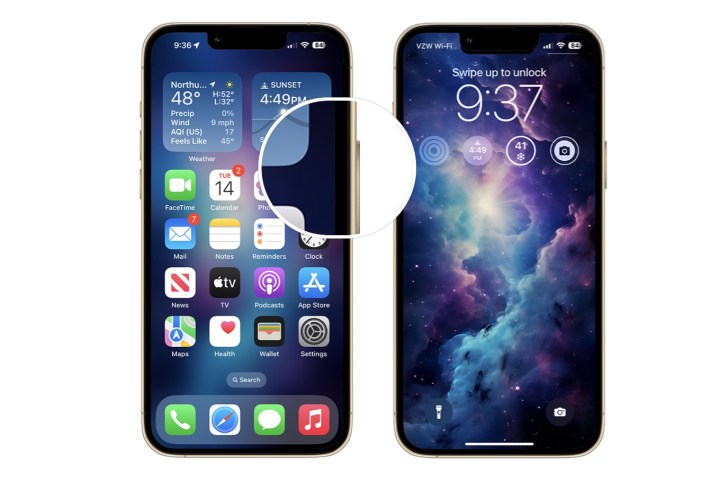 لقطة شاشة توضح كيفية قفل الشاشة على طراز iPhone متأخر.