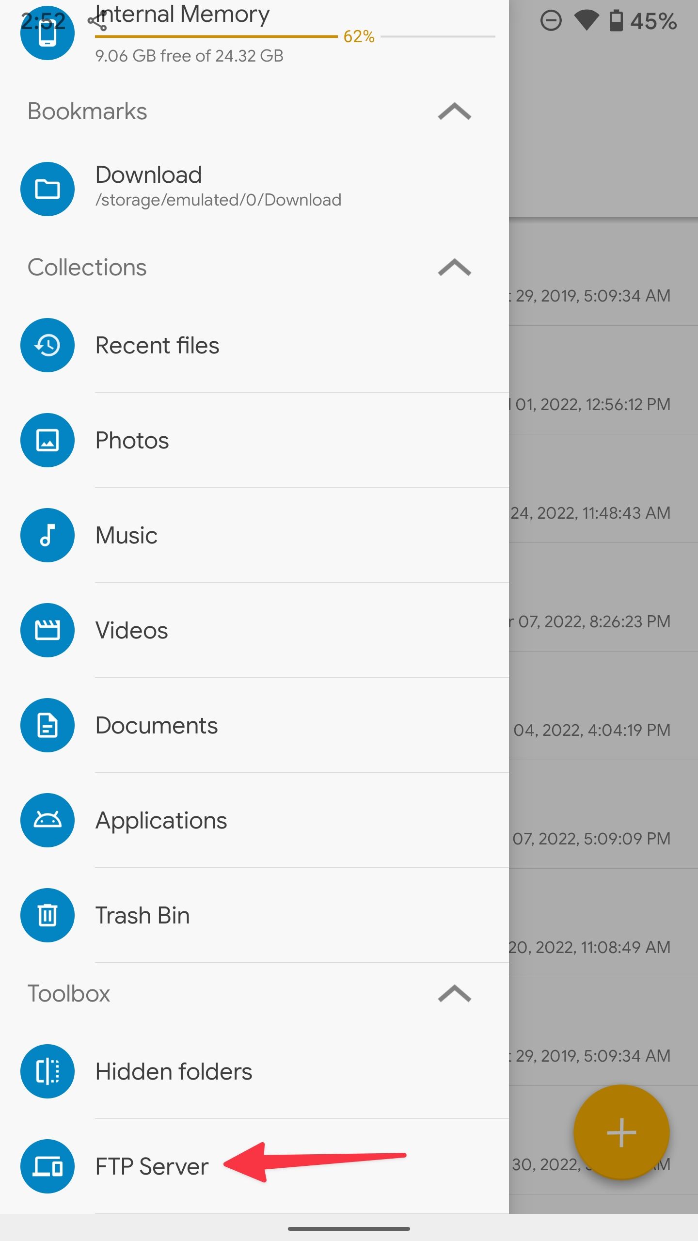 خادم FTP على أندرويد