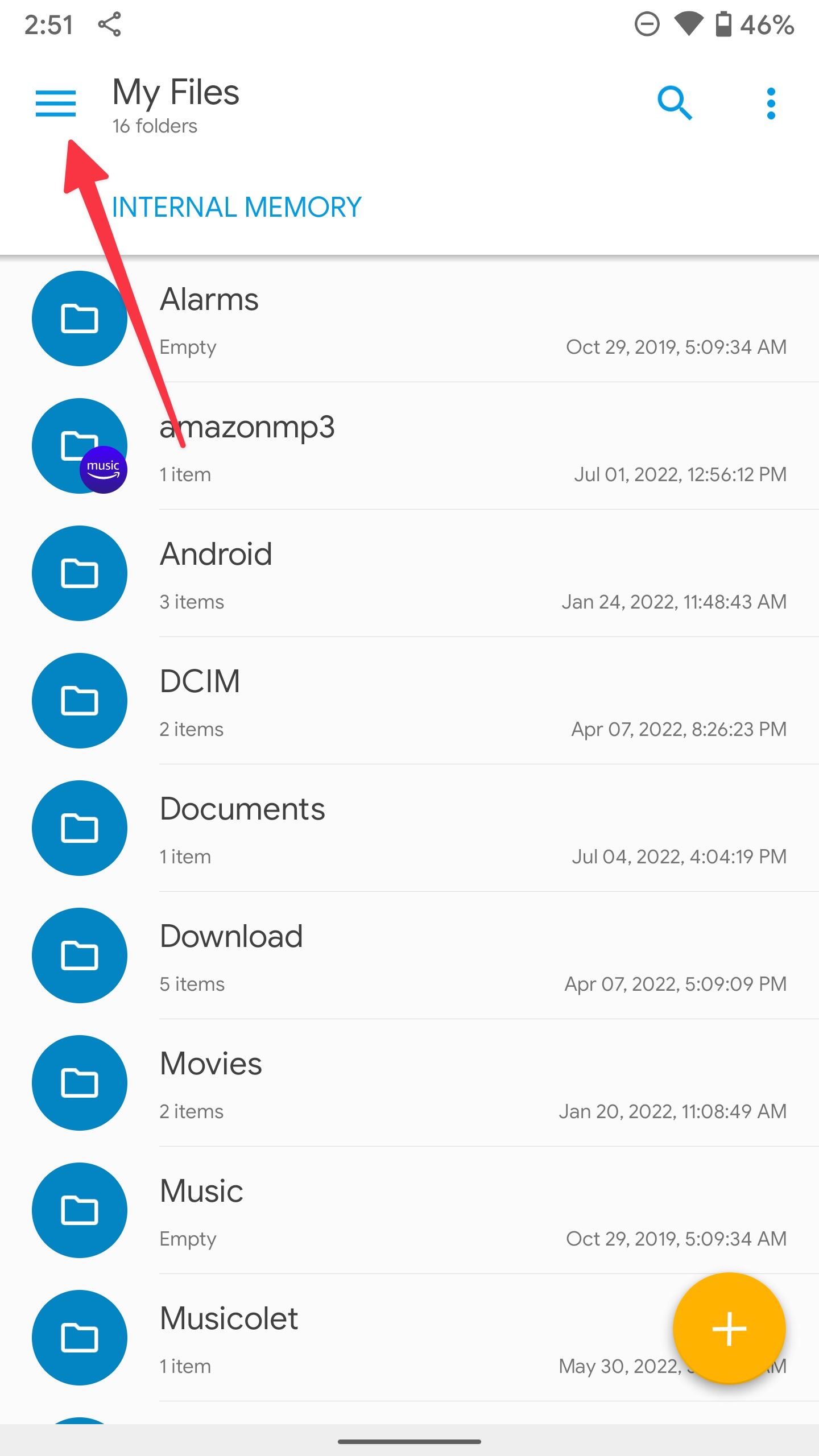 افتح قائمة الهامبرغر في Solid Explorer