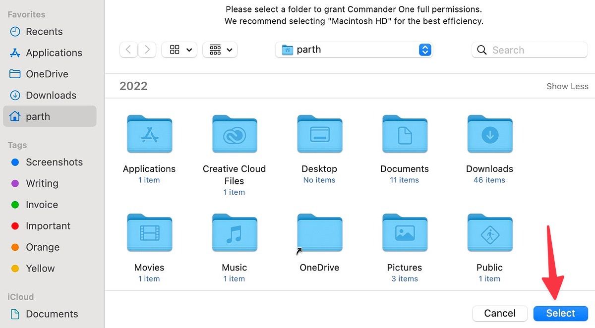 لقطة شاشة لـ Commander One على نظام Mac