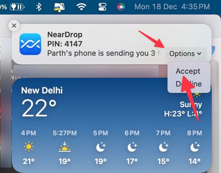 تلقي الملفات عبر NearDrop على نظام Mac