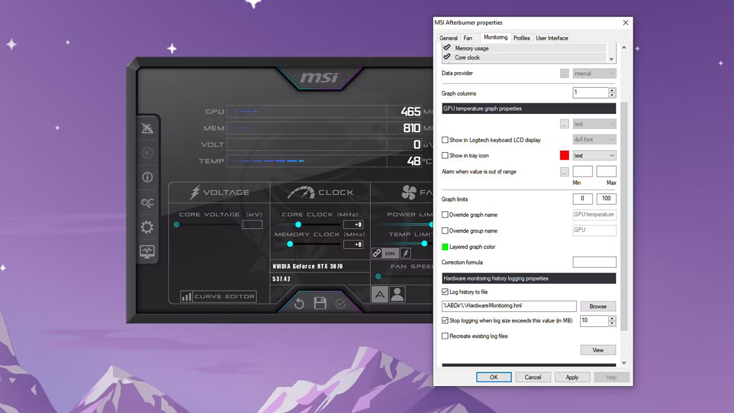 إعدادات MSI Afterburner